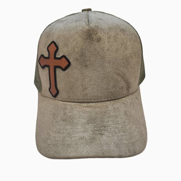 NWT Cross Faux Suede Snap Back Mesh Trucker Hat Cap - Picture 6 of 10